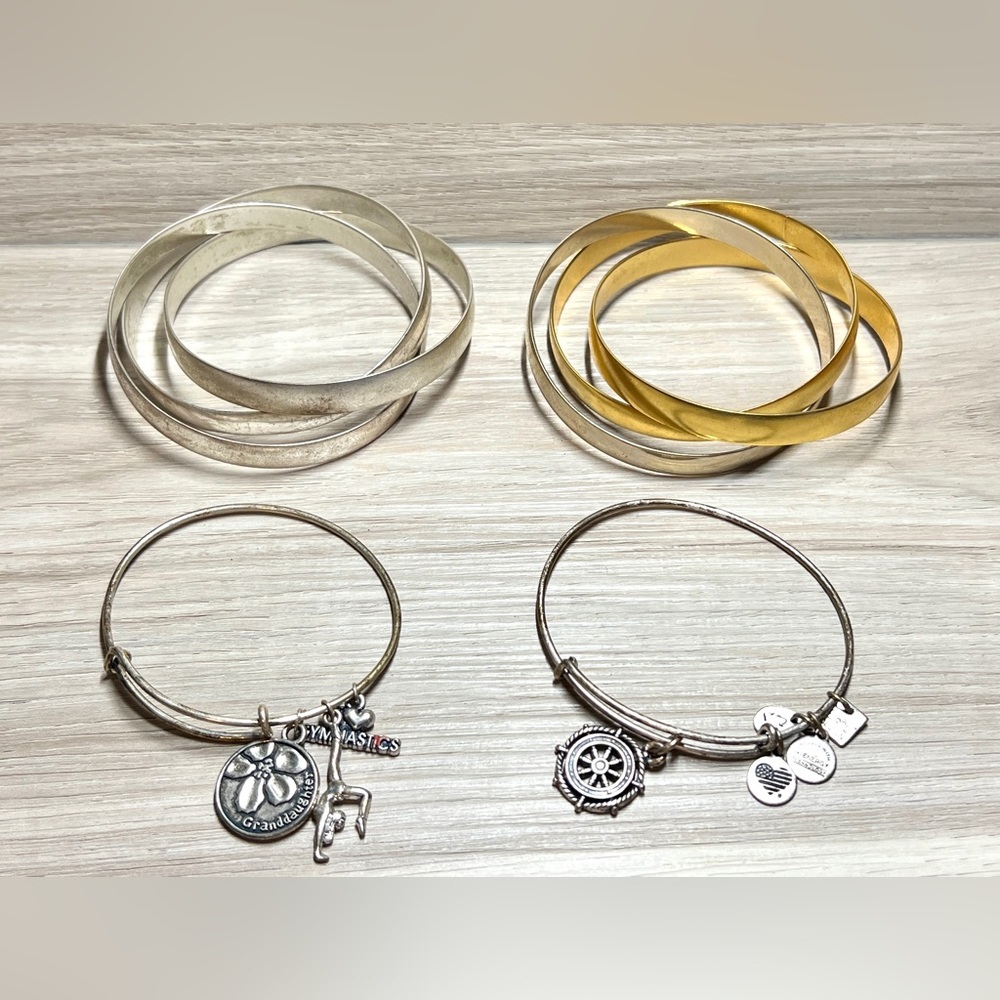 Lot of 4 Silver & Gold Tone Fashion Bangle Bracelets